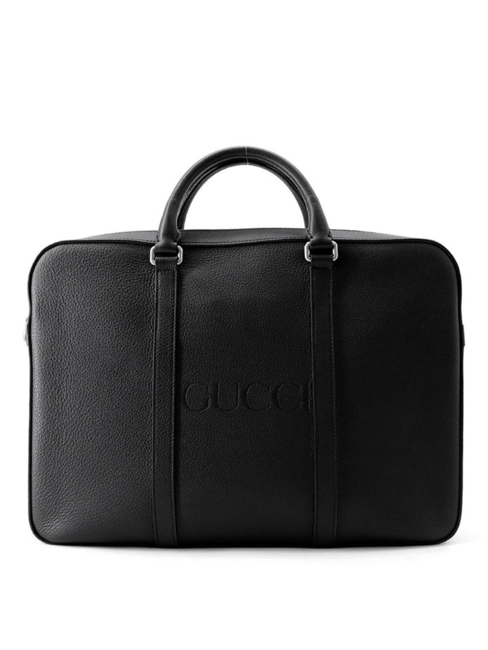 Gucci Business Embossed Logo Briefcase Leather Handbag Black
